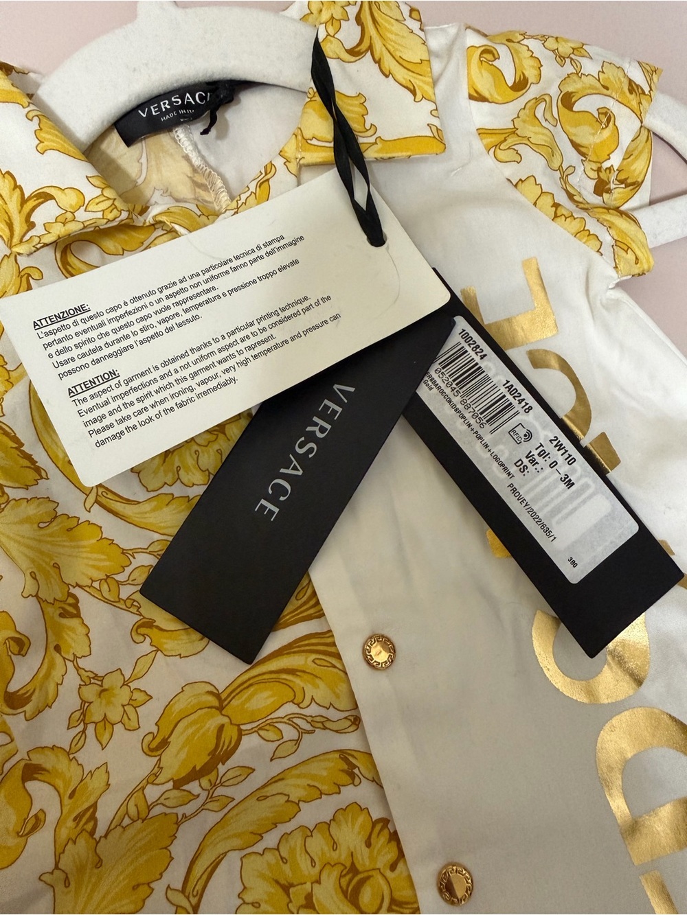 Versace Kids White & Yellow Baroque Button-Front One-Piece - Picture 3 of 4